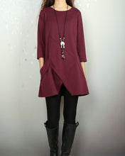 Load image into Gallery viewer, Boho tunic tops, 3/4 sleeve cotton tunic top, casual loose t-shirt, women's dark blue long tops(Y2008)