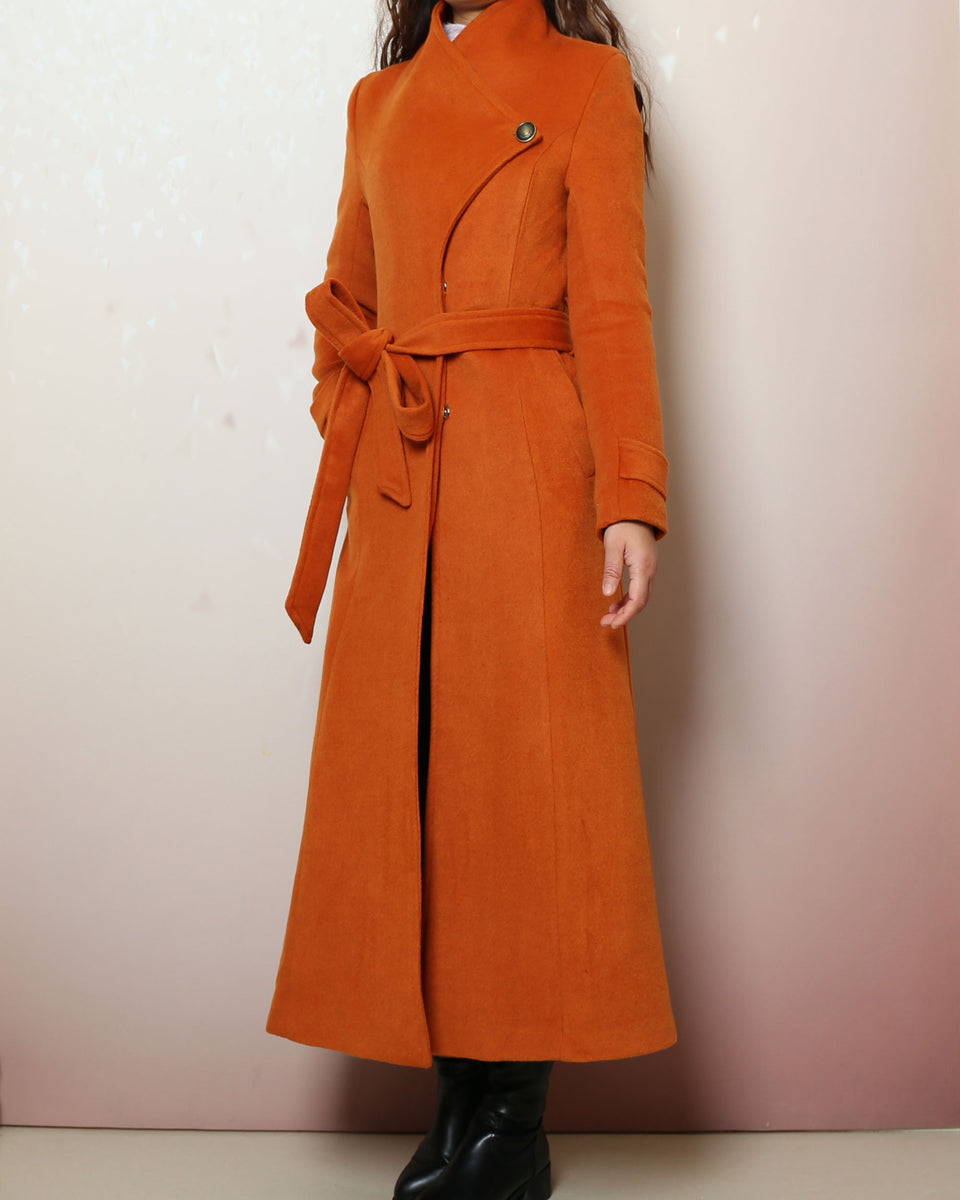 Kcocoo Womens Artificial Wool Coat Trench Jacket Ladies Warm Long Overcoat  Outwear Orange XL 