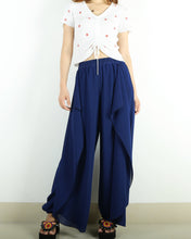Load image into Gallery viewer, Womens Chiffon Skirt Pants/Elastic Waist Pants/Wide Leg trousers/High Waist Loose Trousers/Layered Flowy Pants/Black Pants(K1701)