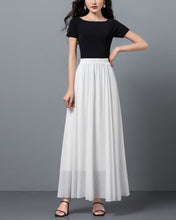 Load image into Gallery viewer, Women's maxi skirt, Elastic waist skirt, flare skirt, chiffon skirt, high waist skirt, long skirt, A-line skirt, white skirt A0012