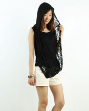 Load image into Gallery viewer, Womens short sleeve hoodie Top, lace modal t-shirt, customized T-shirt, asymmetry clothing, Boho t-shirt, Sleeveless top(Y3118S)