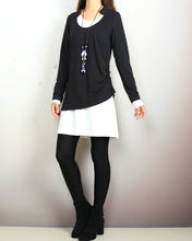 Load image into Gallery viewer, Cotton tunic dress set, boho tunic tops, V-neck cotton dress, long sleeve tops, cotton t-shirts, 2 pieces dress, mini dress(Q2129)