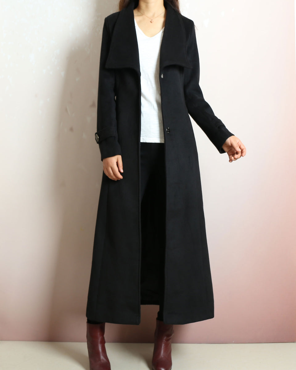 Long black cheap wool coat