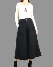 Load image into Gallery viewer, Cropped pants, Wool wide leg pants, loose pants, black trousers, mid-calf length pants, handmade winter pants(K1908)