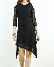 Load image into Gallery viewer, Women's lace and modal dress, 3/4 sleeve asymmetrical cotton dress, plus size oversized customized tunic dress, black dress, summer dress(Y1908)