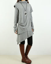 Load image into Gallery viewer, Womens Tunic Dress/Thumb hole Sleeves tunic dress/Cotton dress/High Neck Dress/Cotton Asymmetric T-shirt/Long Sleeve Tunic Top/Oversized Shirt/Casual T-shirt Customized(Y1535)