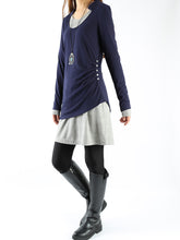 Load image into Gallery viewer, Women's Dress Set/V-neck cotton dress/Boho Cotton Layered Tunic Dress Set/long sleeve top(Q1702) - lijingshop