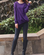 Load image into Gallery viewer, Womens Cotton Hoodie/long sleeve T-shirt/Oversized Plus size Sweatshirt/Customized T-shirt/Asymmetry clothing/Boho t-shirt/Long Sleeve Shirt(Y3118) - lijingshop