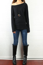 Load image into Gallery viewer, Women's off shoulder top/Cotton t-shirt/long sleeve shirt/casual top/customized t-shirt/long sleeve tops(Y1009) - lijingshop