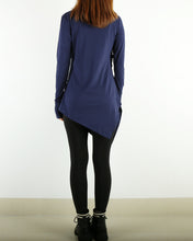 Load image into Gallery viewer, Tunic tops for women, cotton tunic dress, long sleeve t-shirt, long top, dark blue cotton top(Y1041)