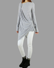 Load image into Gallery viewer, Stripe Top/Women Asymmetrical Cotton Top/Long Sleeve Tunic Dress/Plus Size Shirt/Oversized t-shirt/Tunic Top for Leggings(Y1704)