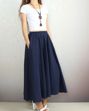 Load image into Gallery viewer, Boho skirt with pockets, Linen skirt, Elastic waist skirt, high waist skirt, flared skirt(Q1065)