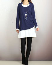 Load image into Gallery viewer, Cotton tunic dress set, boho tunic tops, V-neck cotton dress, long sleeve tops, cotton t-shirts, 2 pieces dress, mini dress(Q2129)