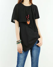Load image into Gallery viewer, Short sleeve cotton and chiffon top, asymmetrical layered t-shirt, T-shirts for women, customized top, black t-shirt, summer top(Y1009)
