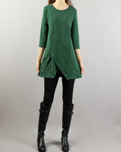 Load image into Gallery viewer, Boho tunic tops, 3/4 sleeve cotton tunic top, casual loose t-shirt, women's dark blue long tops(Y2008)