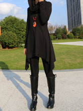 Load image into Gallery viewer, Women's shawl collar top/knit tunic dress/black red cotton dress/plus size sweater/oversized top/casual tunic top/maternity dress/asymmetrical shirt (Y1536) - lijingshop