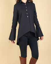Load image into Gallery viewer, Women's Cotton Linen blouse/Bell Sleeves Shirt Dress/long sleeve shirt(Y20171a)