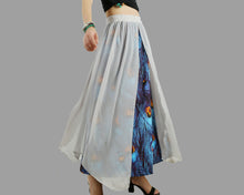 Load image into Gallery viewer, Women's Cotton and Chiffon skirt/Sari Maxi Skirt/peacock feather printed skirt/long skirt/elastic waist skirt(Q1106)