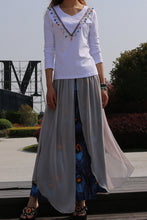 Load image into Gallery viewer, Women's Cotton and Chiffon skirt/Sari Maxi Skirt/peacock feather printed skirt/long skirt/elastic waist skirt(Q1106) - lijingshop