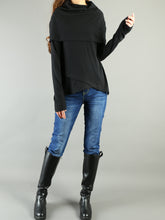Load image into Gallery viewer, Women's Poncho top/Asymmetrical Knit Top/black top/Oversized t-shirt/casual top/customized top( Y3125) - lijingshop