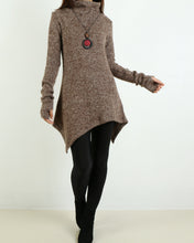 Load image into Gallery viewer, pullover sweater dress/Asymmetrical knit sweater/cowl neck sweater/oversized knit top/customized tunic dress/plus size sweatshirt/casual jumper (Y1853)