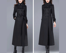 Load image into Gallery viewer, Double breasted wool jacket,Cashmere winter coat, long jacket,High collar coat , coat dress, wool long coat, warm coat, plus size coat Y0021