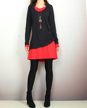 Load image into Gallery viewer, Boho tunic tops, Cotton tunic dress set, V-neck cotton dress, long sleeve tops, cotton t-shirts, 2 pieces dress, mini dress(Q2129)