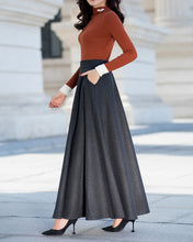 Load image into Gallery viewer, Elastic waist skirt, Maxi skirt, Wool skirt, Winter skirt, black skirt, long wool skirt, vintage skirt, high waist skirt, wool maxi skirt Q0015