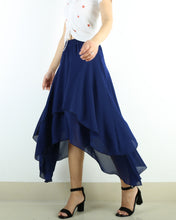 Load image into Gallery viewer, Women's asymmetrical skirt, chiffon skirt, elastic waist skirt, customized summer skirt(Q1004)