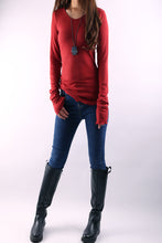 Load image into Gallery viewer, V-neck top, bottoming Cotton t-Shirt, Women's Long Long Sleeves top, Black shirt, form fitting top(Y1117) - lijingshop