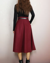 Load image into Gallery viewer, Wool skirt with belt, winter skirt, custom made skirt, midi skirt, black skirt (Q2143)