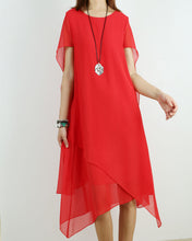 Load image into Gallery viewer, Women Short Sleeves Chiffon Dress/Crew neck dress/Casual Tunic dress/Maternity dress/Summer Dress/Customized Oversized Dress/Plus Size Clothing/black red Dress(Q1923)