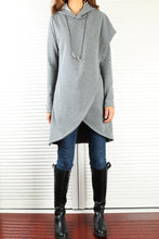 Load image into Gallery viewer, Women's asymmetrical thick cotton fleece hoodie/plus size jacket/oversized tunic dress/black tunic top/casual customized hoodie(Y3120) - lijingshop