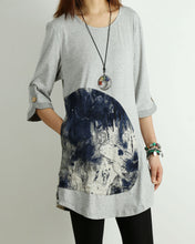 Load image into Gallery viewer, Women's 3/4 sleeve tunic dress/cotton tunic top/Off White t-shirt/ oversize top/customized asymmetrical top (Y5119)