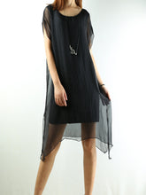 Load image into Gallery viewer, Women's modal layered Casual asymmetrical Tunic dress/Short Sleeves Chiffon Dress/Summer Silk Dress/Oversized dress(Q1941) - lijingshop