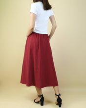 Load image into Gallery viewer, Elastic waist skirt, Midi linen skirt, Boho skirt with pockets, high waist skirt, flared skirt(Q1062)