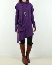Load image into Gallery viewer, Cotton Tunic dress/Thumb hole Sleeves tunic dress/High Neck Dress/Womens Tunic Dress/Cotton Asymmetric T-shirt/Long Sleeve Tunic Top/Oversized Shirt/Casual T-shirt Customized(Y1535)