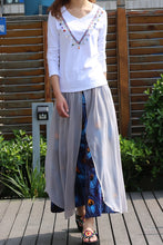 Load image into Gallery viewer, Women's Cotton and Chiffon skirt/Sari Maxi Skirt/peacock feather printed skirt/long skirt/elastic waist skirt(Q1106) - lijingshop