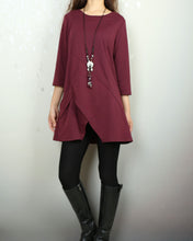 Load image into Gallery viewer, Boho tunic tops, 3/4 sleeve cotton tunic top, casual loose t-shirt, women's dark blue long tops(Y2008)