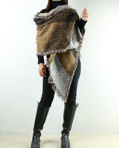 outdoor wrap, wool shawl, gray checked poncho, cashmere scarf, blanket shawl, oversized wrap(P1811) - lijingshop