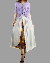 Load image into Gallery viewer, Women's Cotton and Chiffon skirt/Sari Maxi Skirt/peacock feather printed skirt/long skirt/elastic waist skirt(Q1106)