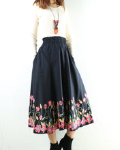 Load image into Gallery viewer, linen skirt, embroidery skirt, high waist skirt, maxi skirt, elastic waist skirt, custom made, long skirt (Q1898) - lijingshop