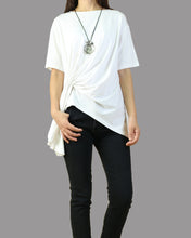 Load image into Gallery viewer, Oversize cotton top, Short sleeve cotton t-shirt, white summer T shirt, Asymmetrical tops(Y1075)