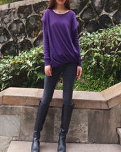 Load image into Gallery viewer, Womens Cotton Hoodie/long sleeve T-shirt/Oversized Plus size Sweatshirt/Customized T-shirt/Asymmetry clothing/Boho t-shirt/Long Sleeve Shirt(Y3118) - lijingshop