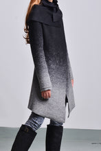 Load image into Gallery viewer, Womens wool coat and Cotton Top Set, Gradient Color Coat, Black Long Sleeve T-shirt, Winter Jacket, Wool Overcoat, Black and Gray Coat, Cotton Bottoming Top(Y1591) - lijingshop