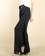 Load image into Gallery viewer, Women's elastic waist pants, chiffon pants,straight leg trousers, high waist trousers, layered flowy pants, black wine red pants(K1711)