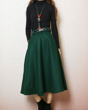 Load image into Gallery viewer, Winter skirt, Wool skirt with belt, custom made skirt, midi skirt, black skirt (Q2143)