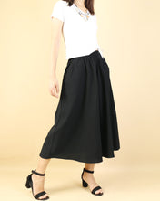 Load image into Gallery viewer, Midi linen skirt, elastic waist skirt, Boho skirt with pockets, high waist skirt, flared skirt(Q1062)