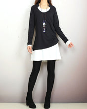 Load image into Gallery viewer, Boho tunic tops, Cotton tunic dress set, V-neck cotton dress, long sleeve tops, cotton t-shirts, 2 pieces dress, mini dress(Q2129)