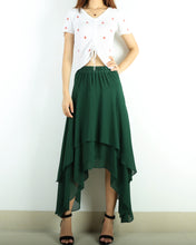 Load image into Gallery viewer, Women's asymmetrical skirt, chiffon skirt, elastic waist skirt, customized summer skirt(Q1004)